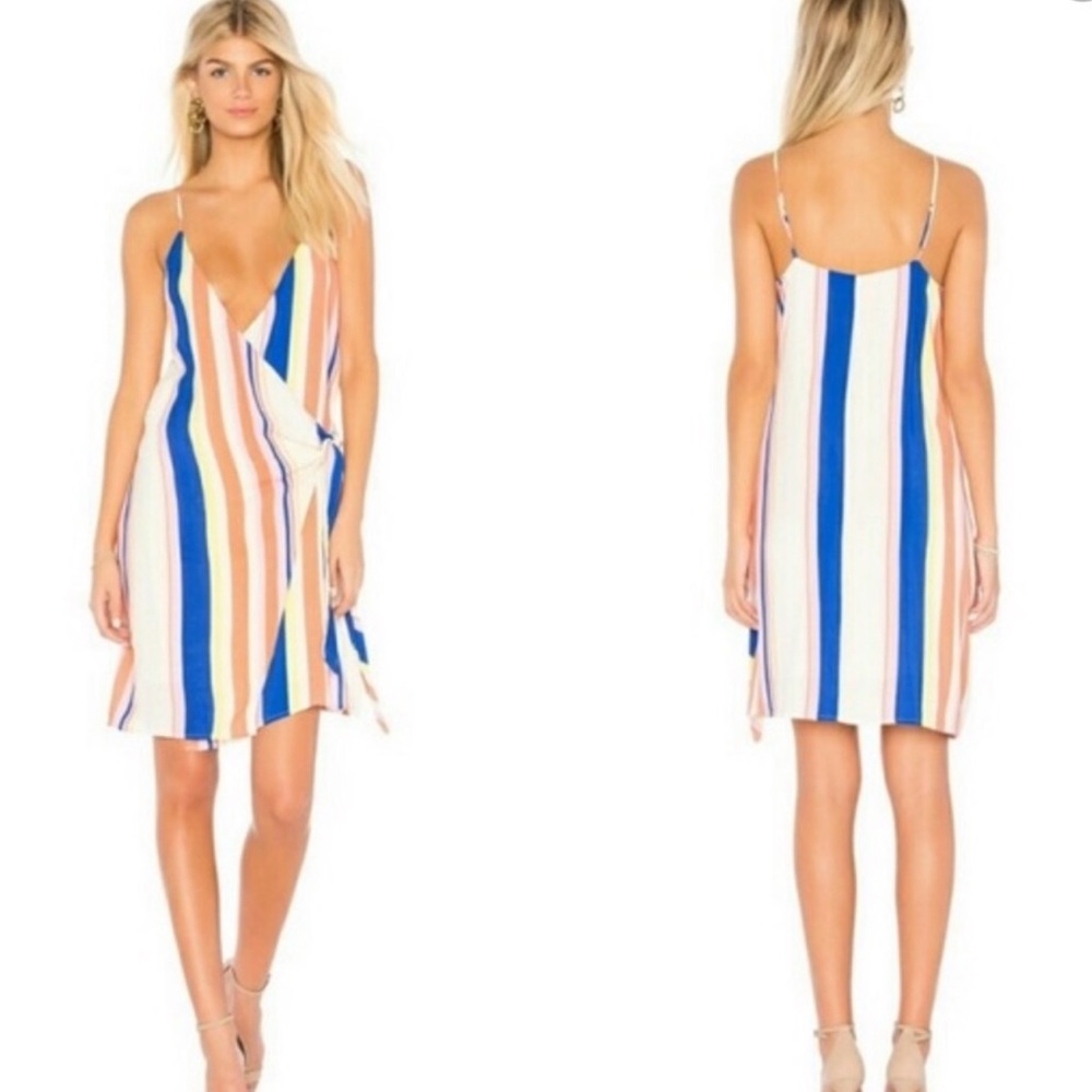 Line & Dot Striped Wrap Mini Dress - size XS